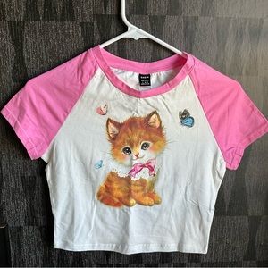 Adorable kitten t-shirt NWT pink crop top y2k vintage